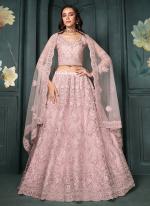 Net Dusty Pink Bridal Wear Embroidery Work Lehenga Choli